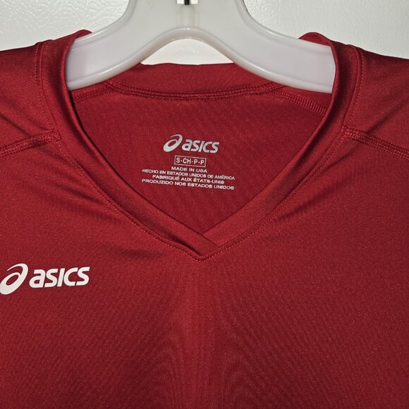 ASICS Red Long Sleeve Athletic Performance Top V-Neck Activewear Womens S - Picture 2 of 7